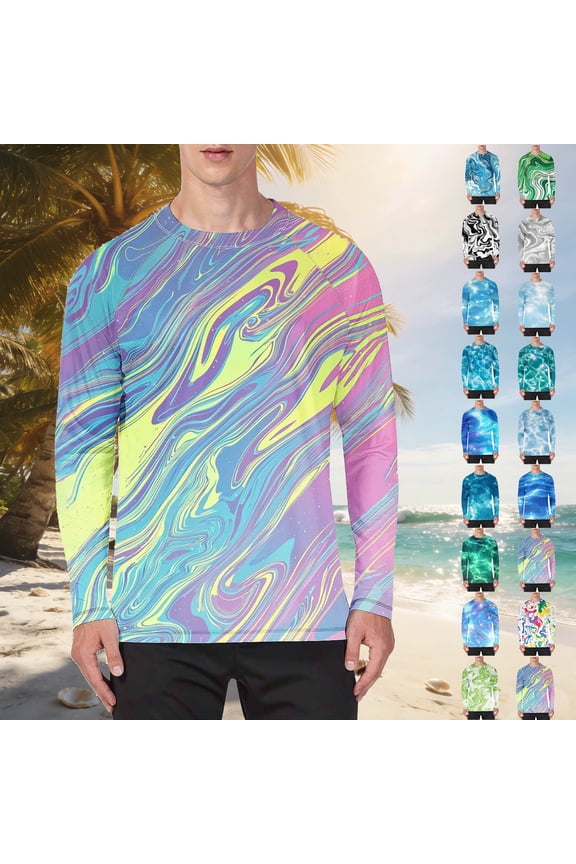 Men's Long Sleeve Shirts UPF 50+ UV Sun Protection Graphic Athletic Shirts for Hiking Running Workout Rash Guard