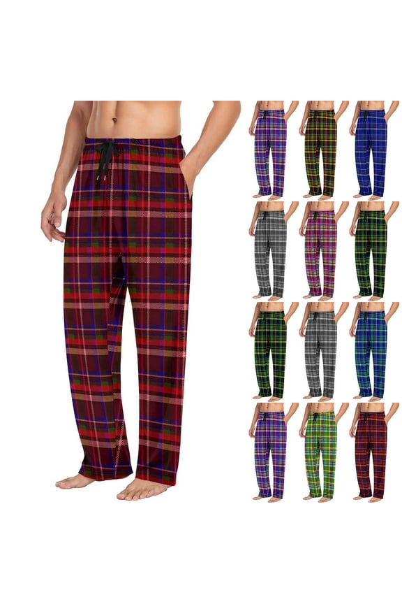 Men's Plaid Pjs Pants Drawstring Elastic Waist Flannel Pajama Bottoms Casaul Baggy Sleep Pants Cottom Loungewear with Pocket