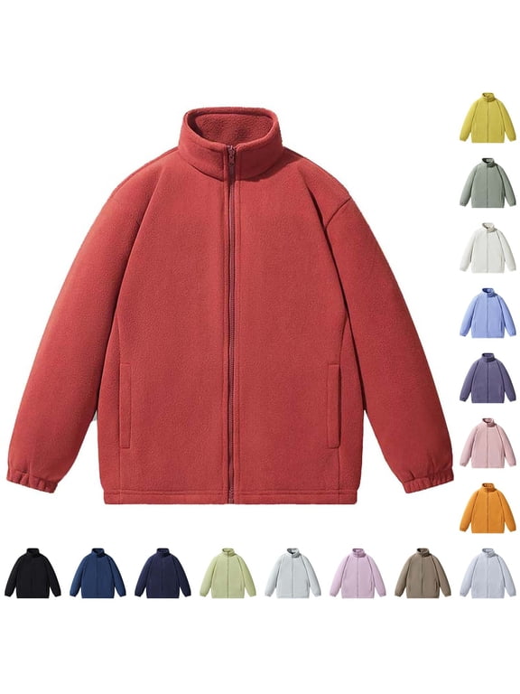 Men's Polar Fleece Jacket Big and Tall Lightweight Full Zip Jackets Solid Outdoor Hiking Casual Warm Coat with Pockets