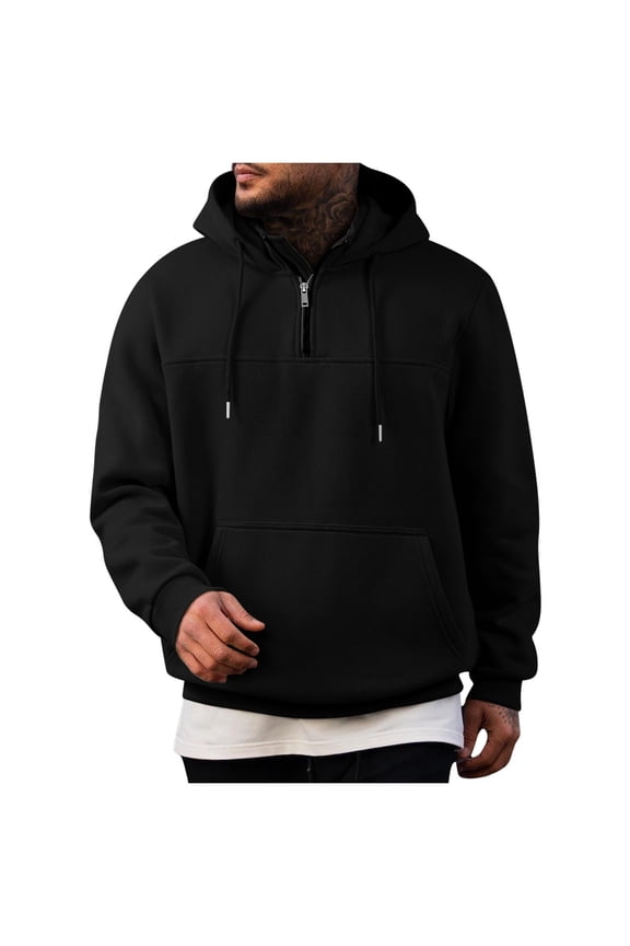 Men's Quarter Zip Hoodies Zip Up Hoodie Long Sleeve Fleece Lined Sweatshirt Solid Casual Fall Pullover with Pocket
