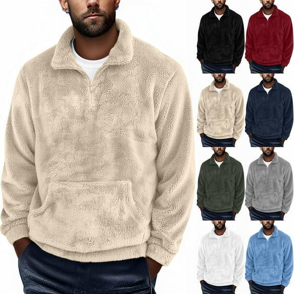 Xcmzpl Men's Quarter Zip Pullover Sweatshirts Sherpa Fleece Sweatshirts Solid Long Sleeve Warm Pullover for Fall Winter