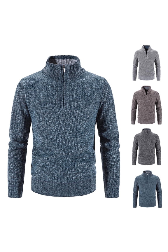 Men's Quarter Zip Sweaters Half Zip Stand Collar Knit Pullover Long Sleeve Slim Fit Sweaters Solid Casual Fall Sweater Tops