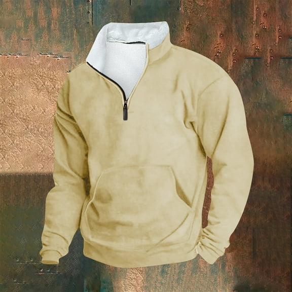 Xcmzpl Men's Quarter Zip Sweatshirts Casual Long Sleeve Stand Collar Pullover Tops Winter Warm Fleece Lined Sweatshirt Big and Tall Sweatshirt with Pockets