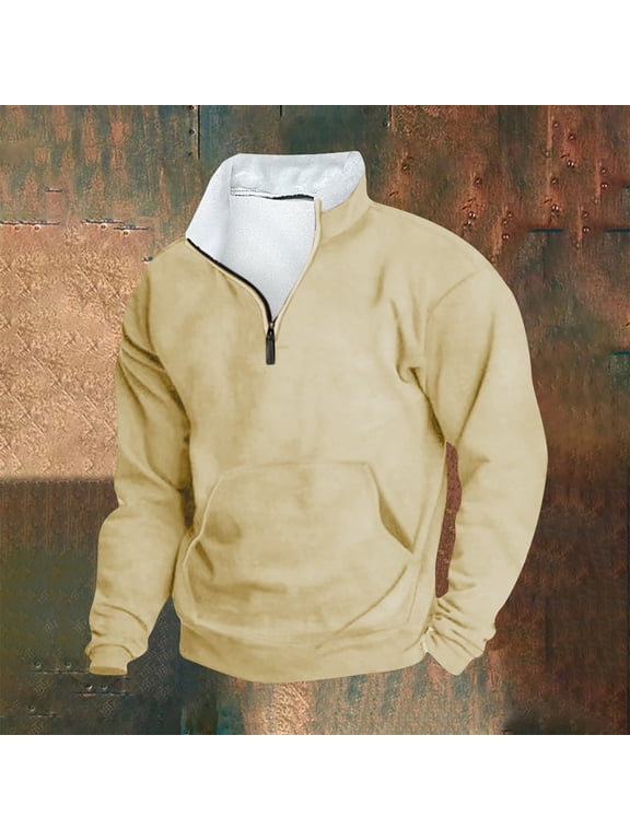 Men's Quarter Zip Sweatshirts Casual Long Sleeve Stand Collar Pullover Tops Winter Warm Fleece Lined Sweatshirt Big and Tall Sweatshirt with Pockets