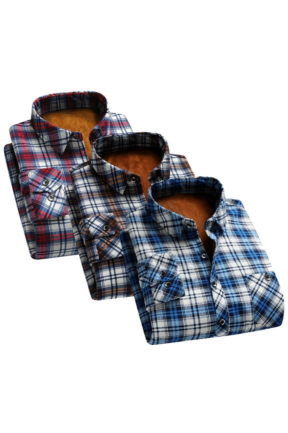Men's Sherpa Lined Flannel Shirt Jacket Long Sleeve Button Up Fleece Plaid Shirts Big and Tall Warm Fall Winter Shackets