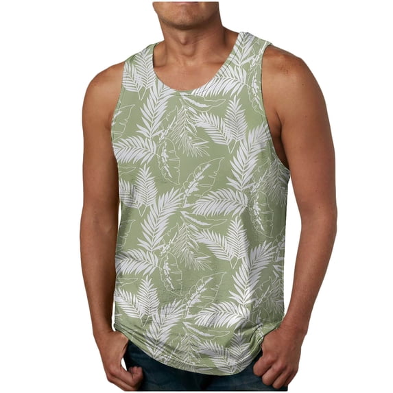 Xcmzpl Men's Sleeveless Crew Neck Tee Tanks Tropical Beach Print Pattern Soft Stretch Fitness Tee Shirts for Running Workout Gym