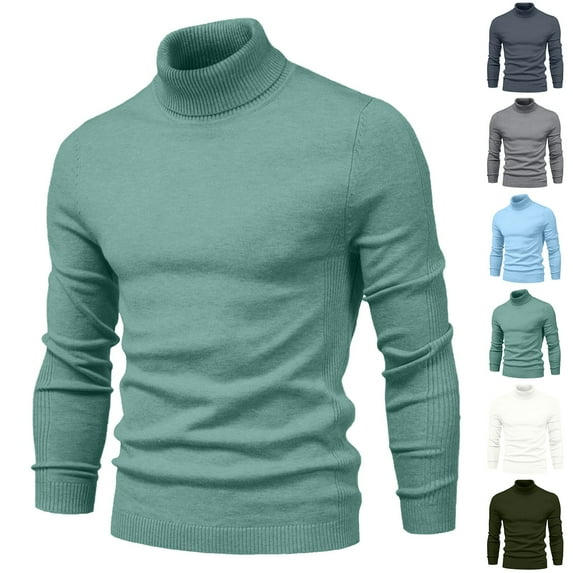 Xcmzpl Men's Slim Fit Basic Turtleneck Long Sleeve Lightweight Pullover Sweaters Casual Knitted Tops Solid Warm Sweaters