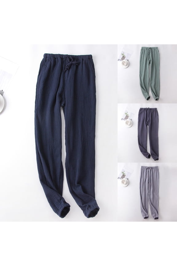 Men's Solid Knit Sleep Pant with Pockets and Drawstring Elastic Waist Cinch Bototm Lounge Pants Solid Baggy Loungewear