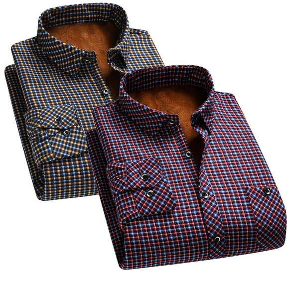 Xcmzpl Men's Thermal Lined Shirt Jacket Plaid Flannel Jacket Coats Bid and Tall Long Sleeve Lapel Collar Warm Shacket with Pocket
