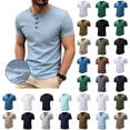 thumbnail image 1 of Xcmzpl Men's Waffle Henley Shirts Short Sleeve Casual Basic Tee Summer Button Soild T Shirts Camiseta Henley de Malla Gofre de Manga Corta Masculina, 1 of 10