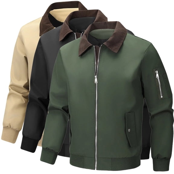 Xcmzpl Men's Workwear Corduroy Collar Depot Jacket Zip Up Lapel Cargo Jacket Solid Casual Lightweight Fall Coats Outwear Pockets