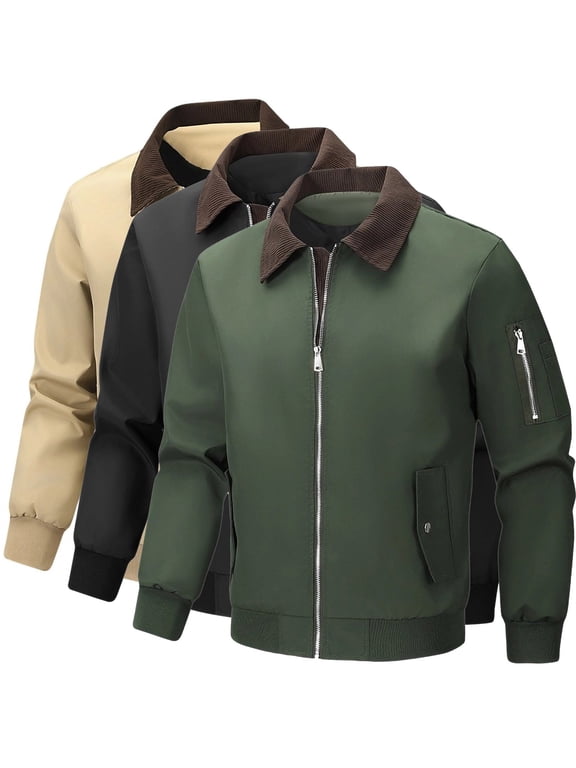 Men's Workwear Corduroy Collar Depot Jacket Zip Up Lapel Cargo Jacket Solid Casual Lightweight Fall Coats Outwear Pockets