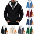 thumbnail image 1 of Xcmzpl Men's Zip up Hoodie Heavyweight Winter Sweatshirt Fleece Sherpa Lined Warm Jacket Solid Outerwear with Pocket, 1 of 10
