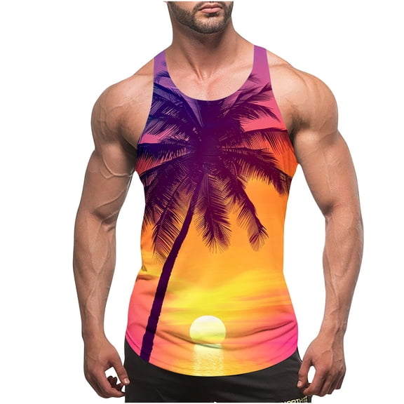 Xcmzpl Mens Beach Tank Tops Sleeveless Shirts for Men Summer Tropical Floral Print Graphic Tees Workout Gym Shirts Palm Tree Tanks