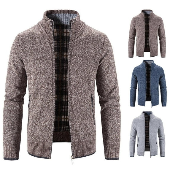 Xcmzpl Mens Cardigan Sweater Big and Tall Full Zip Up Stand Collar Cardigans Solid Thick Knit Sweater Jacket Fall Casual Outwear