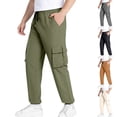 thumbnail image 1 of Xcmzpl Mens Cargo Joggers with Pocket Big and Tall Drawstring Elastic Waist Straight Leg Pants Solid Casual Outdoor Trousers, 1 of 7