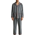 thumbnail image 1 of Xcmzpl Mens Cotton Pajamas Set Soft Warm Long Sleeve Button Down Shirt Striped Pjs Bottoms 2 Piece Brushed Fleece Lining Sleepwear with Pockets, 1 of 3