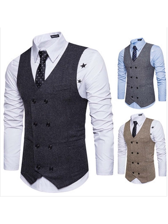 Mens Double Breasted Vest V Neck Slim Fit Sleeveless Casual Formal Casual Business Meeting