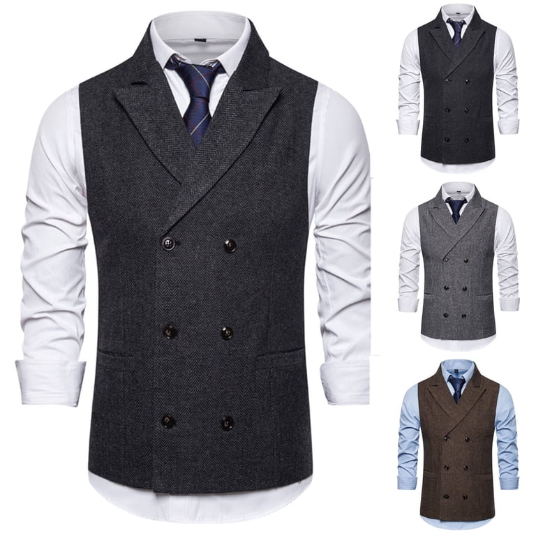 Xcmzpl Mens Double Breasted Vest V Neck Slim Fit Sleeveless Casual