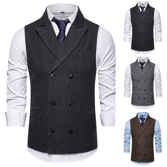 Xcmzpl Mens Double Breasted Vest V Neck Slim Fit Sleeveless Casual Formal M to 3XL Date Night Holiday Party