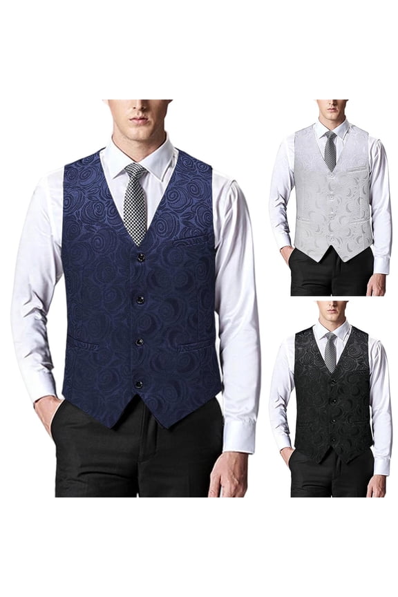 Mens Floral Print Vest V Neck Single Breasted Sleeveless Waistcoat for Wedding Party M to 5XL