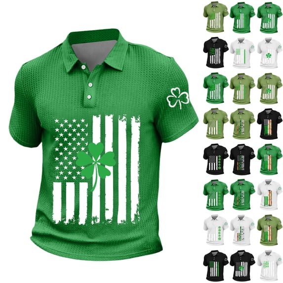 Xcmzpl Mens Golf Shirt Moisture Wicking Performance Sport Short Sleeve Waffle Shirts Happy St Patrick's Day Shirts for Men