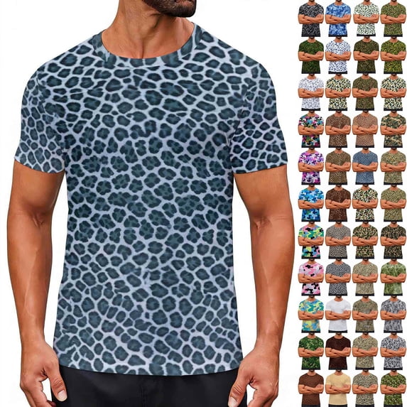 Xcmzpl Mens Graphic Tees Short Sleeve Muscle Slim Fitted T Shirts Crew Neck Leopard Print Tops Lightweight Summer Shirt