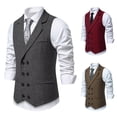 thumbnail image 1 of Xcmzpl Men's Herringbone Tweed Vest Double Breasted Lapel Collar Sleeveless with Pockets Business Meeting, 1 of 10