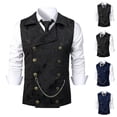 thumbnail image 1 of Xcmzpl Men's Jacquard Vest Lapel Collar Double Breasted with Chain Sleeveless Formal S to 2XL, 1 of 9