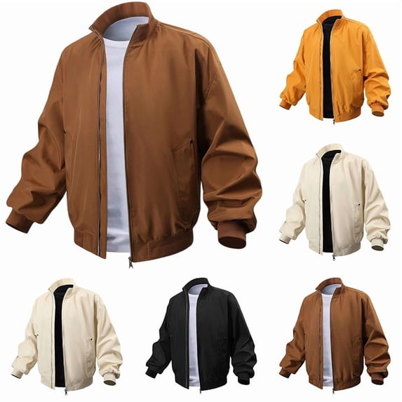 Xcmzpl Mens Lightweight Bomber Jackets Stand Collar Windbreaker Softshell Jacket Zip Up Solid Jacket Coat for Fall Outdoor Pockets