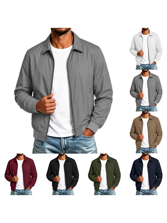 Mens Lightweight Jackets Solid Windbreaker Full Zip Casual Work Jacket Golf Business Fall Track Coat with Pockets S-3XL