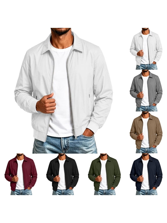 Mens Lightweight Jackets Solid Windbreaker Full Zip Casual Work Jacket Golf Business Fall Track Coat with Pockets S-3XL