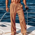 thumbnail image 1 of Xcmzpl Mens Linen Casual Pants Big and Tall Solid Pull on Pants Lightweight Summer Beach Trousers Baggy Straight Leg Palazzo Pants, 1 of 6