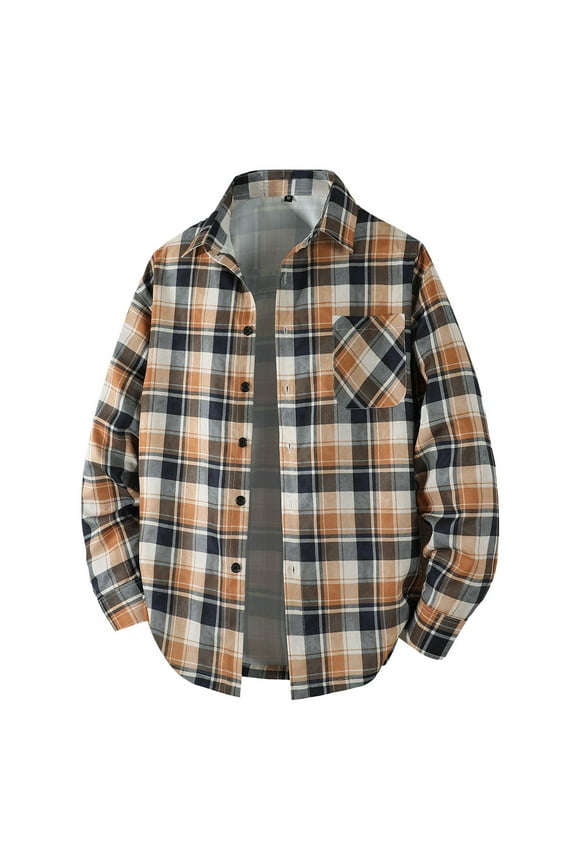 Mens Long Sleeve Checkered Button Down Shirts for Men Big and Tall Flannel Comfy Regular Fit Warm Shirts Jacket with Pocket