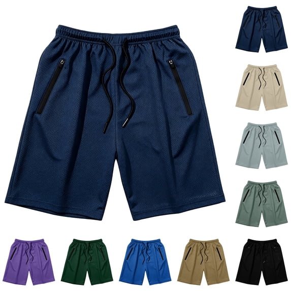 Xcmzpl Mens Mesh Athletic Shorts with Zipper Pockets Elastic Drawstring Gym Running Quick Dry Workout Shorts Blue XXXL