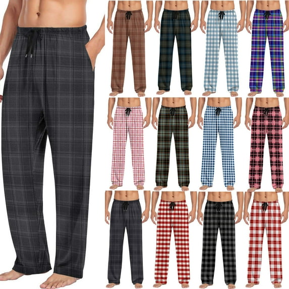 Xcmzpl Mens Pajama Pants Cotton Plaid Sleep Lounge Pants Elastic Waist Drawstring PJ Bottoms Baggy Loungewear Sleepwear with Pockets