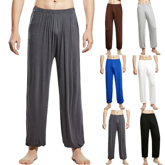 Xcmzpl Mens Pajamas Pants Solid Sleep Pjs Bottoms Elastic Waist Soft Lounge Pants Baggy Cinch Bottom Joggers Loungewear Sleepwear