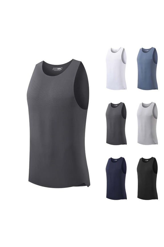 Mens Seamless Tank Tops Sleeveless Crew Neck Quick Dry Running Track Gym Athletic Breathable Lightweight White L
