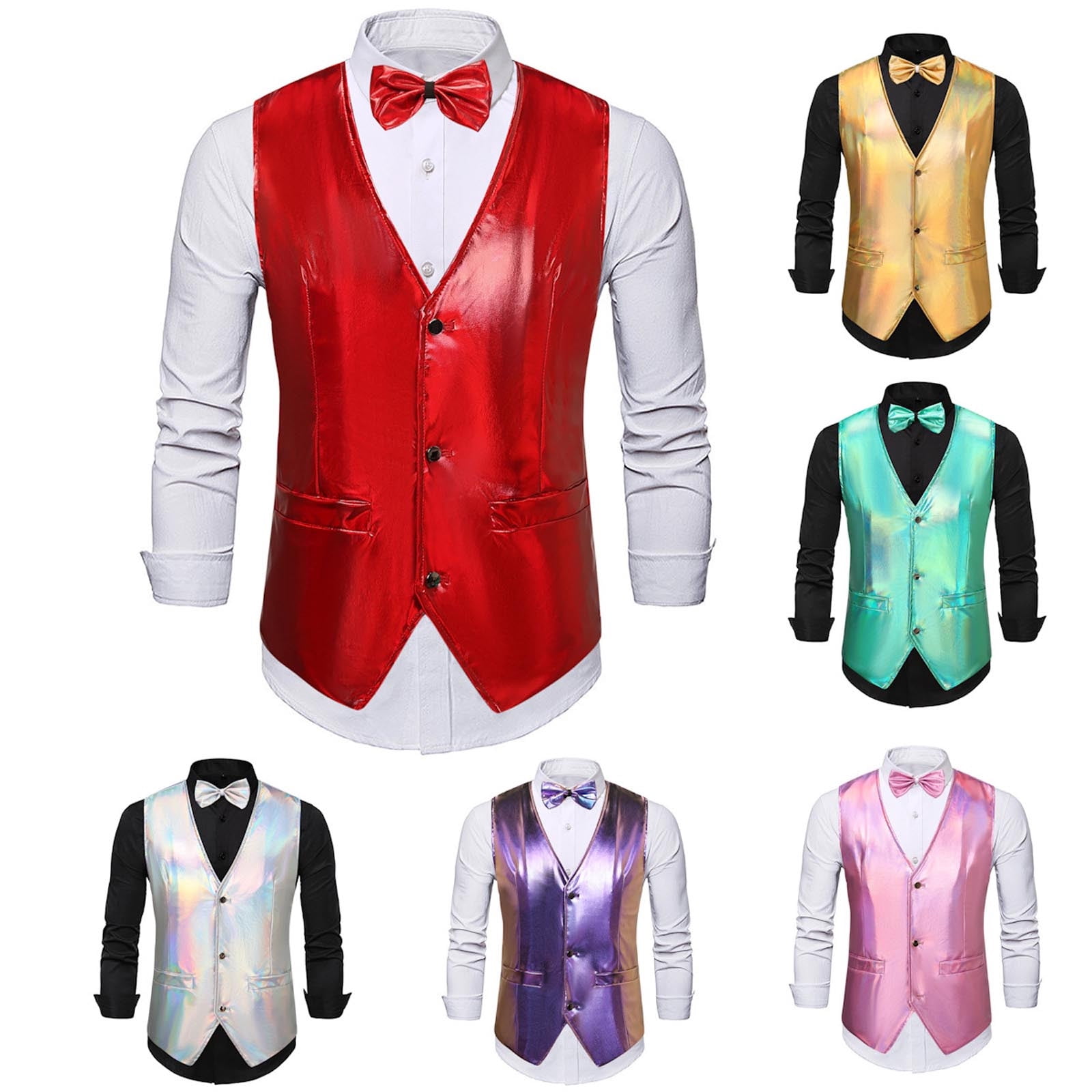 Xcmzpl Mens Sequin Single Breasted Vest V Neck Slim Fit Sleeveless ...