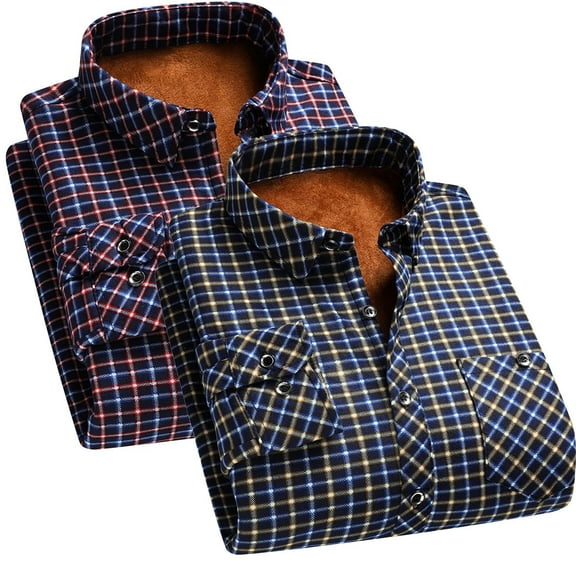 Xcmzpl Mens Sherpa Fleece Lined Flannel Shirt Jacket Long Sleeve Button Down Plaid Winter Jacket Big and Tall Warm Shacket Pockets