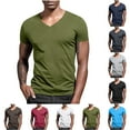 thumbnail image 1 of Xcmzpl Mens Shirts Big and Tall V Neck Solid T Shirts Short Sleeve Cotton Tshirts Casual Going Out Tees Tops for Men, 1 of 10