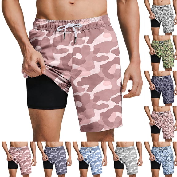 Xcmzpl Mens Shorts Vintage Camo Swim Trunks Swimsuits Board Shorts with Liner Casual Summer Beach Swimwear Lightweight Vacation Outfits