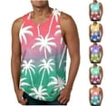 thumbnail image 1 of Xcmzpl Mens Summer Beach Tank Top Hawaiian Palm Tree Print Sleeveless Muscle Basic Tee Crewneck Vacation Tops, 1 of 5