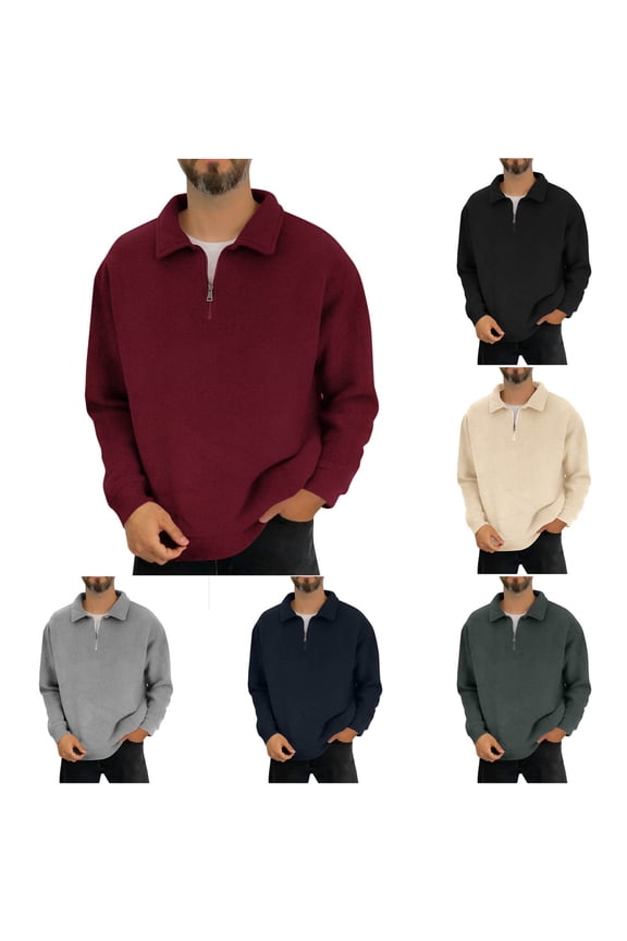 Mens Sweatshirts Polar Fleece Quarter Zip Pullover Mock Neck Solid Sweat Shirts Warm Fall Sweatshirts for Men Under 25