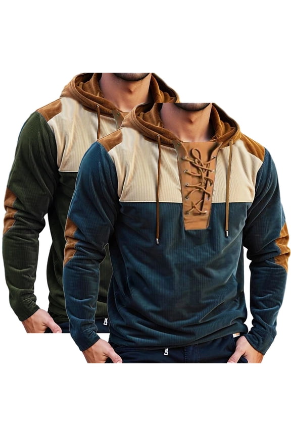 Mens Tactical Hooded Sweatshirt Lace Up Cargo Pullover Tops Color Black Long Sleeve Casual Hoodies Outdoor with Pocket