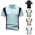 thumbnail image 1 of Xcmzpl Mens Textured Knit Pique Shirts Regular Fit Stretchy Golf Shirt Color Block Short Sleeve Turn Down Collar Collared Top M-4XL, 1 of 5