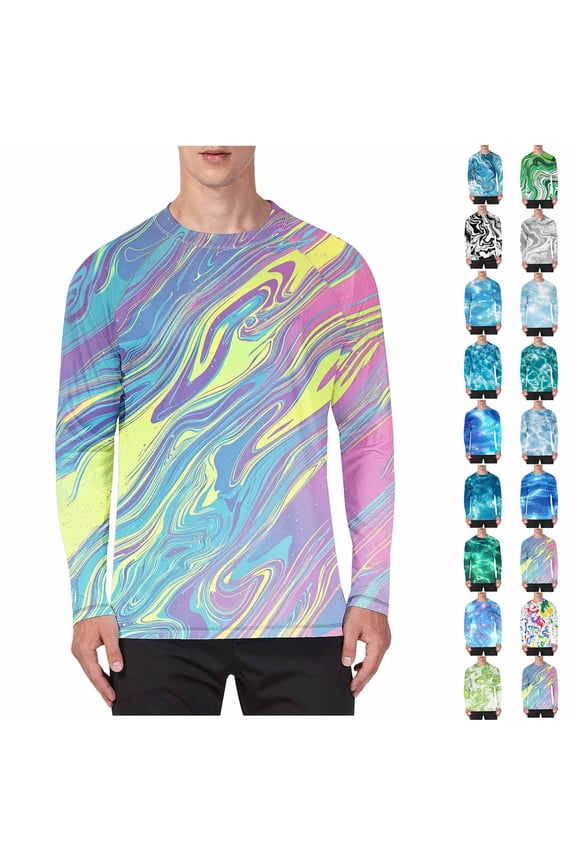 Mens UPF 50+ UV Sun Protection Shirts Outdoor Raglan Long Sleeve SPF Rash Guard Casual Graphic Tees for Fishing Hiking Swimming Running
