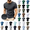 thumbnail image 1 of Xcmzpl Mens Waffle Henley Shirts Short Sleeve Button Tops Casual Basic Solid T Shirts Lightweight Summer Tees for Going Out Travel Vacation, 1 of 10