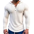 thumbnail image 1 of Xcmzpl Mens Waffle Knit Hoodies Casual Long Sleeve Drawstring Hooded Sweatshirt Slim Fit Muscle Hoodie Quarter Button Pullover Tops, 1 of 5
