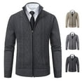 thumbnail image 1 of Xcmzpl Mens Zip Up Cardigan Sweater Slim Fit Casual Full Zip Sweaters Cable Knit Stand Collar Cardigans with Pocket Cardigans for Men, 1 of 9